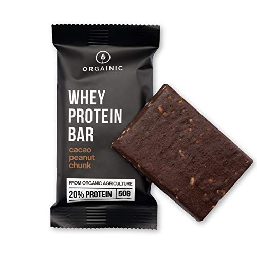 ORGAINIC Bio Protein Riegel Kakao Peanut 12 x 50g - Bio zertifiziert ohne Zusatzstoffe - Premium Proteinriegel mit 6 Zutaten & viel Protein - High Protein Power Bar ohne Süßungsmittel - Eiweißriegel