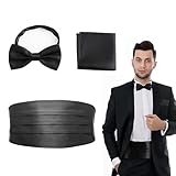 HABNI Kummerbund 3Er Set Herren Satin Schwarz Verstellbar Für Smoking Frack Anzug Hemd, Standardgröße