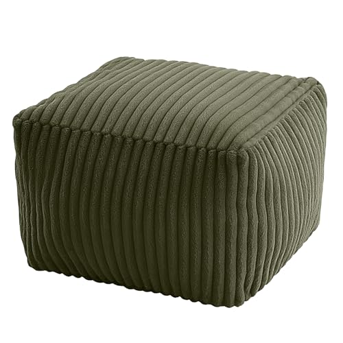 MeMoreCool Square Stuffed Pouf Ottoman Foot Rest, Stripe Furry Floor Pouf Foot Stool with Foam Chunk Filling, Soft Fluffy Stuffed Ottoman Footrest for Living Room, Faux Fur Green