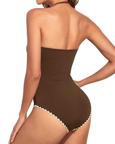 Image of Holipick Women Tummy Control One Piece Swimsuits Strapless Bandeau Bathing Suits Slimming Halter Swimwear