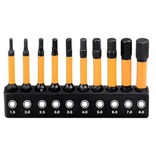 10-Piece Magnetic Hex Allen Key Drill Bit Set for Electric and Manual Screwdrivers Ratchet Wrenches and Impact Drivers (1.5mm-8mm)