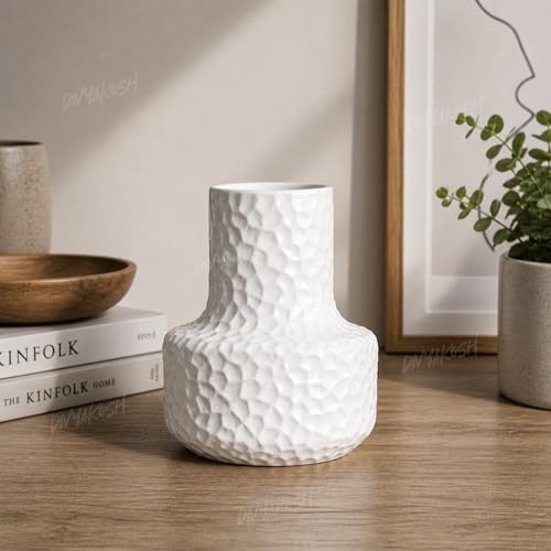 Image of Divyakosh Small White Decorative Plastic Vase for Home Decor, Living Room | Flower Vase for Center Table, Shelf, Bedroom & Office Decoration | Home Decoration Items | Decorative Pots for Flowers |