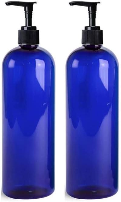 MountainLeaf - Paquete de 2 botellas delgadas de plástico PET de 16 onzas (16.1fl oz), con dispensadores de bomba de loción negra, botellas de jabón