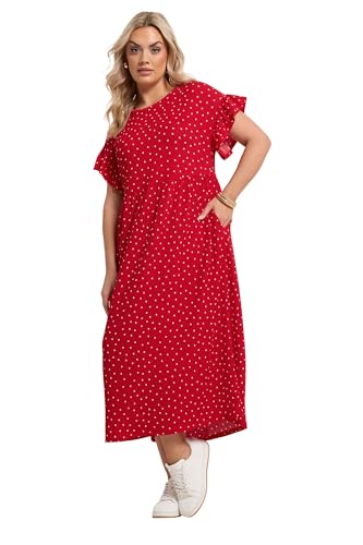 Image of Yours Curve Polka Dot Midaxi Dress - Women's - Plus Size Curve Red