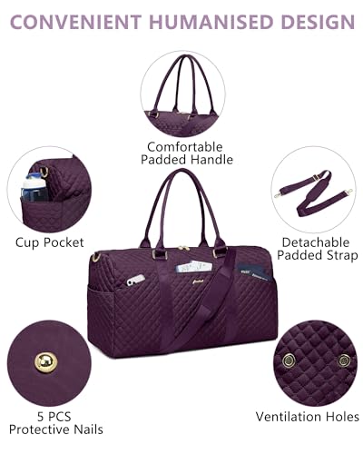 Image of Women Weekender Travel Duffle Bag: Travel Duffel Overnight Bags with Shoe Compartment Large Carry on Tote with Toiletry Bag Weekend Traveling Yoga Gym Hospital Bag for Women with Wet Pocket Purple