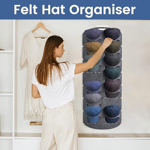 LZYDKH Cap Halterung Wand, Baseball Kappen Halterung Huthalter Doppelte Reihe Hut Organizer Faltbar Tür Rückwand mit 14 Taschen Kappenhalter für Aufbewahrung Baseballkappen(Grau)