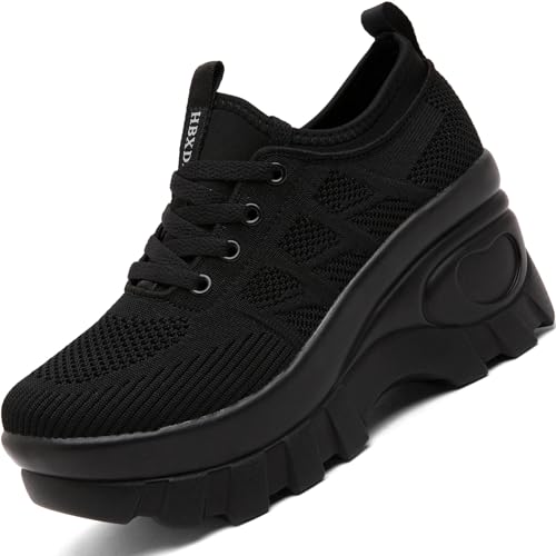 HBXDEIA Womens Chunky Platform Wedge Walking Shoes Comfort Orthopedic Fashion Knitted Breathable Sneakers for Ladies
