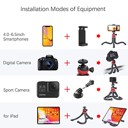 Trépied Smartphone, Flexible Mini Trépied Appareil Photo avec Clip Universel, Trépied pour Perche à Selfie, Télécommande Bluetooth, Compatible avec iPhone/Samsung/Huawei/Gopro/Appareil Photo - Image 4