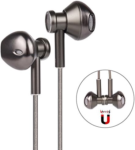 MEMT T5 Professional Stereo Headphone Metal Magnetic Headset Earplug HiFi Bass Dynamic in-Ear Earphone 3.5mm Jack for iPhone/Samsung/Android (Black)