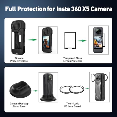 Protector Insta360 X5 kit de accesorios JFX con vidrio templado y soporte 5