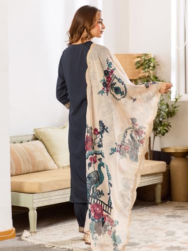 Image of INDO ERA Women's Rayon Viscose Rayon Embroidered Straight Kurta & Salwar with Dupatta Set