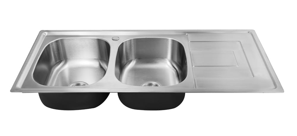 116 x 50 Fregadero de Cocina Empotrable, Acero Inoxidable 304 con Grosor 0,8 mm, Cuadrado 2 Cuencos (Estante Derecho)
