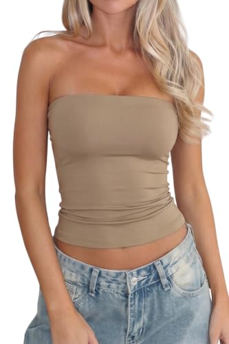 Taupe Strapless Crop Top