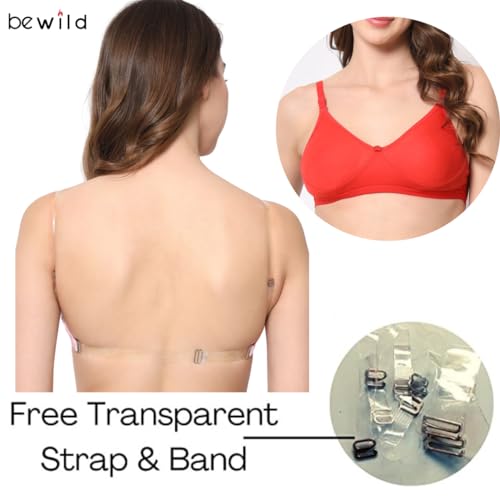 Image of Be-Wild Full Coverage Non Padded Backless Transparent Strap Bra for Women and Girls /Ladies /Black /Cotton /Casual /t-Shirts /Everyday /Regular /Bras