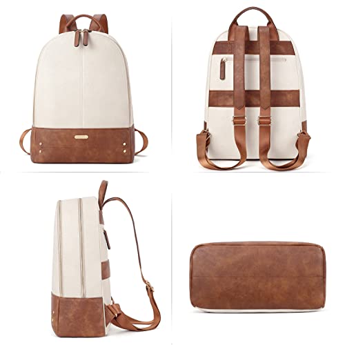 Image of CLUCI Laptop Backpack for Women Leather 15.6 inch Computer Backpack Travel Vintage Large Bag Beige With Brown