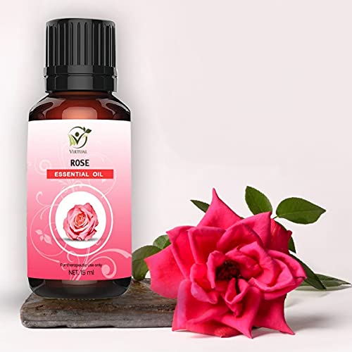 Image of Virtual 100% Pure Rose Essential oil For Anti-Aging, Acne, Dry Skin, Wrinkles Undiluted Essential Oil Therapeutic & Aromatherapy Grade Rose Essential Oil (15ML)