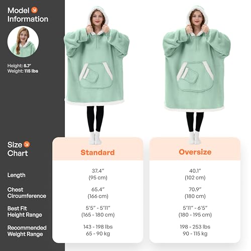 Image of Giggling Getup Wearable Blanket Hoodie for Women Men Gifts for Women Mom Wife Sherpa Fleece Hooded Blanket Sweatshirt Cozy Sherpa Wearable Throw with Pocket & Sleeves for Adult Oversize Light Green
