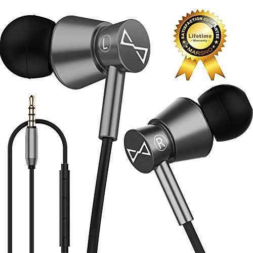 Marsno M2 Wired In Ear Headphones, Earbuds, Full Metal Earphones with Mic and Volume Control, High Definition, Noise Isolating, Deep Bass, Ergonomic Design &Crystal Clear Sound,3.5mm Jack,Grey Housing
