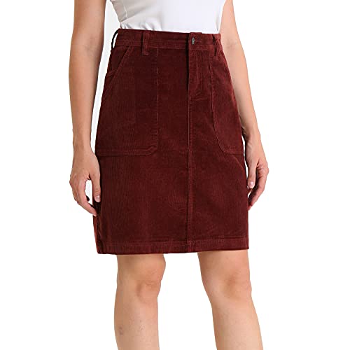 Women Corduroy Skirts Knee Length Ladies High Waisted Stretchy Denim Casual Mid Skirt Wiht Pockets3