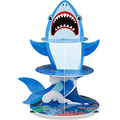 Zopeal 3 Tier Ocean Cupcake Stand Shark Themed Party Holder, Shark
