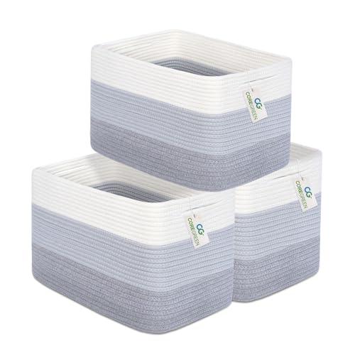 Image of Coregreen Set of 3 Woven Baskets for Storage | Cotton Rope Basket for Decor | Shoe Organizing Baskets & Storage | Decorative Storage Baskets & Bins (3-Toned Gray)