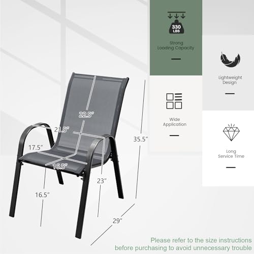 Image of Giantex Patio Chairs Set of 4, Stackable Outdoor Dining Chairs with Breathable & Quick-Dry Fabric & Armrests for All Weather, Lawn, Backyard, Poolside,Porch, Deck, 330 LBS Capacity (Grey)