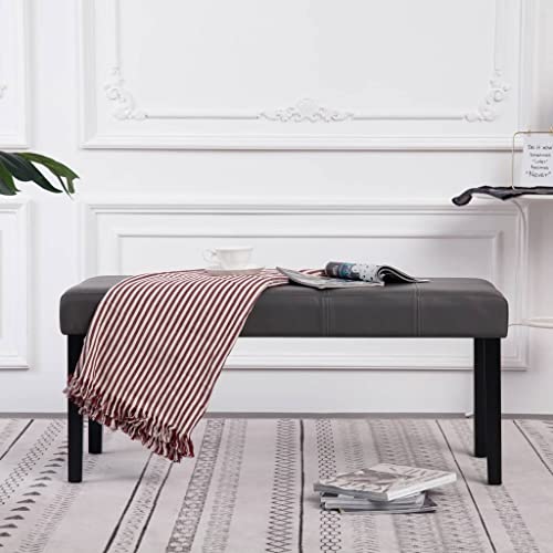 Banc coffre de rangement gris 106 cm en simili cuir et bois pour l'entrée