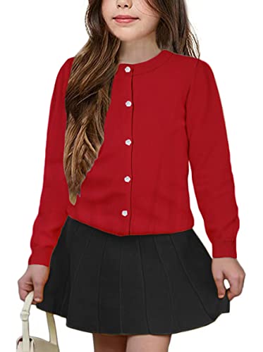 Image of Girls' Cardigan Sweater [Cute Petal Buttons] Cotton Long Sleeve Crewneck Uniform Sweater for 5-14 Years Girls