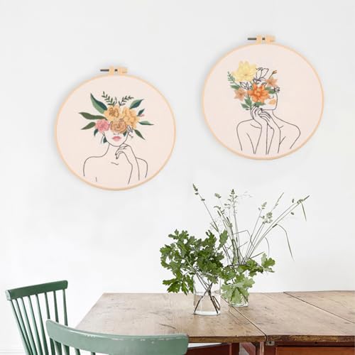 Image of Chenflying Embroidery Starter Kits, 1 /3 Sets Art Embroidery Kits for Beginners Adults with Embroidery Hoops Threads Needles and Instructions
