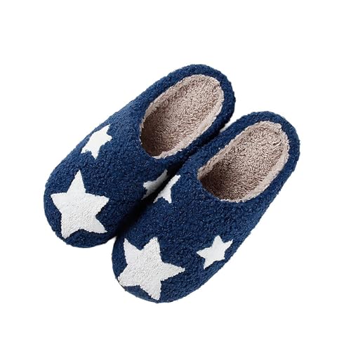 Image of Womens Mens House Slippers Retro Comfy Warm Plush Slip on Fluffy Memory Foam Home Sippers for Winter Indoor Outdoor