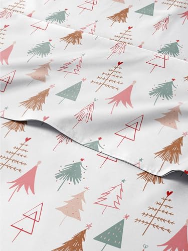 Twin XL Christmas Tree Sheet Set - Holiday Xmas Pattern Bedding Set - Deep Pockets - Snug Fit - 3 Piece - Wrinkle Free - Comfy & Cooling Festive Winter - Holiday Sheets for Women, Men, Kids & Teens