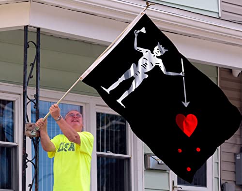 Rhungift Double Sides Pirate Edward Teach Flag Large 3X5 Ft, Moderate-Outdoor 100D Polyester,Canvas Header And Double Stitched- Bloody Flags Blackbeard Halloween Flag #TOP5