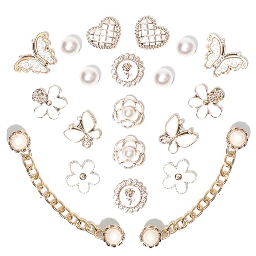 Image of 20pcs Bling Gems Plastic Butterfly Flower Sparkling Rhinestones Pearl DIY Shoe Decoration Charms for Women's Party Favor