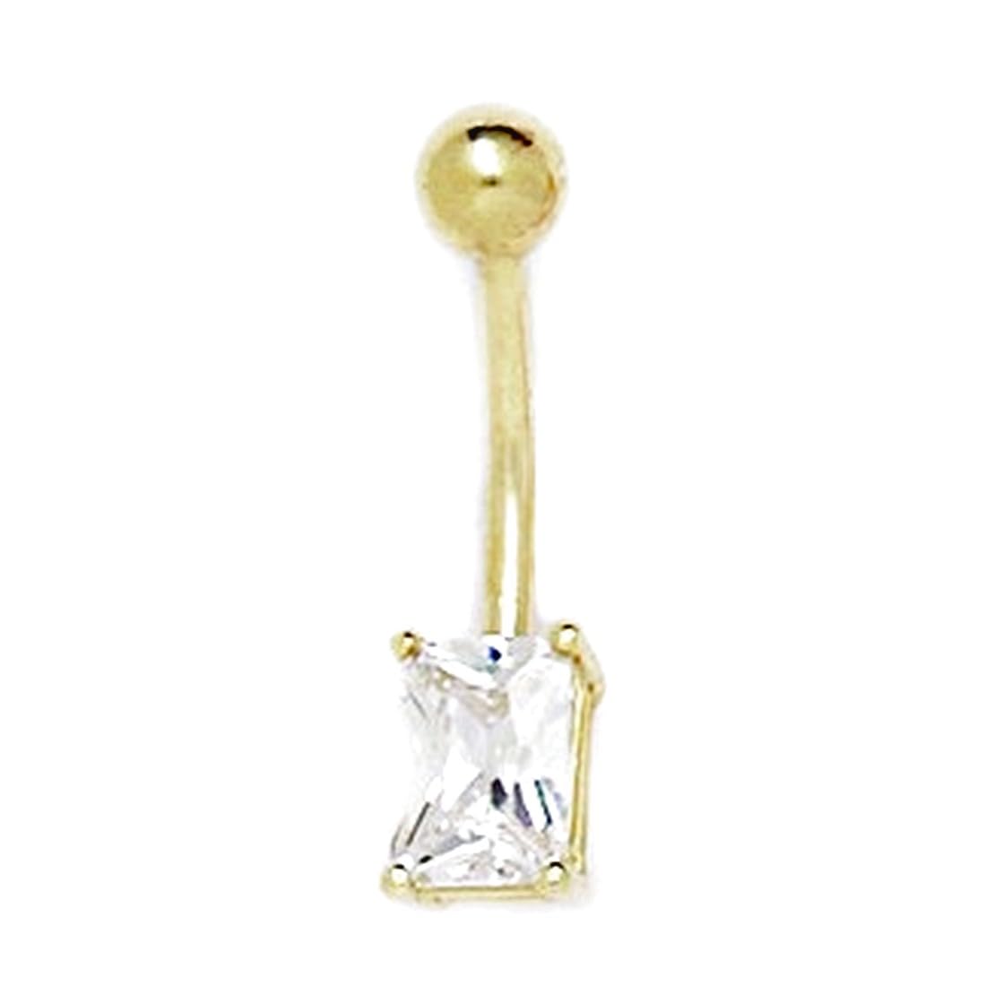 14 Karat Gelbgold Zirkonia künstlicher Diamant 14 Gauge rechteckige Formen Körperschmuck Bauchnabelring Maße 23 x 7 mm Schmuck Geschenke für Frauen, Metall, zirkonia