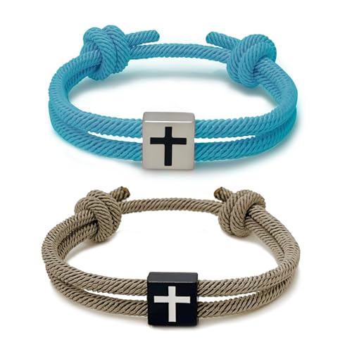 BHDJSHX Baptism Gift Set with Cross Bracelets and Inspirational Cards, Green and White, Religious Keepsake (blue)