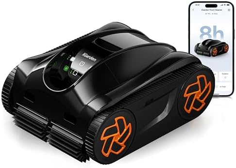 (2025 Upgrade) iGarden Pool Cleaner K80, 8H Runtime, Robotic Cordless Pool Vacuum, Smart Navigation, Touchscreen, 200% Turbo Suction, 4L Debris Basket, Self-Parking, for Above & In-Ground Pools