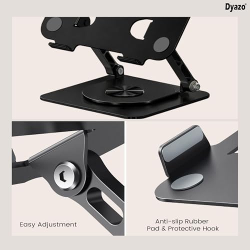 Image of Dyazo Foldable 360 Rotating Laptop Stand | Adjustable Height & Angle Laptop Riser with Swivel Base & Anti-Slip Grip | Fits Upto 15.6 inch Notebooks | Compatible for MacBook, Dell, HP, Lenovo & More-Black