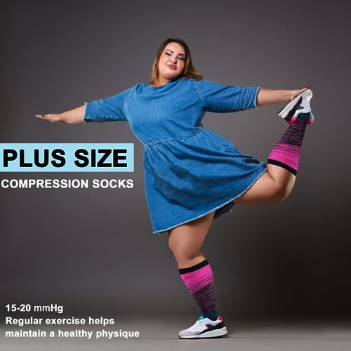 Image of 4 Pairs Plus Size Compression Socks for Women and Men 20-30 mmHg, Wide Calf Stockings Best Support for Circulation, Running