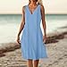 Sundresses for Women Summer Casual V Neck Sleeveless Boho Tank Dress Loose Fit Solid Fashion Beach Vacation Dress Blue 5XL