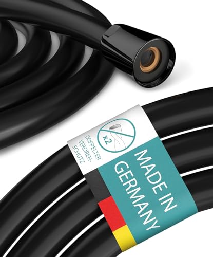 Engelbach Duschschlauch 2m mit doppeltem Verdrehschutz - Brauseschlauch aus Kunststoff in Matt Schwarz - Flexibel & Knickfest - Universelles Anschlussmaß - Made in Germany