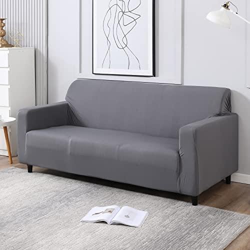 HK ENTERPRISES Brindha 3 Seater Plain Sofa Cover with Elasticity, Protective, Stretchable, Spandex & Polyester Sofa Slipcover (3 Seater, 185cm * 230cm) Grey-image-47