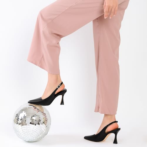 Image of Susanny Slingback Kitten Heels Elegant Dressy Pumps for Women Closed Pointy Toe Sexy Chunky High Heels Wedding Bride Prom Party Dress Shoes