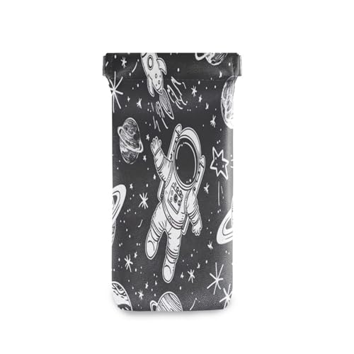 FLildon Cute Spaceman Planets Eyeglasses Pouch Squeeze Top Sunglasses Case Soft PU Leather Eyeglass Bag for Men Women