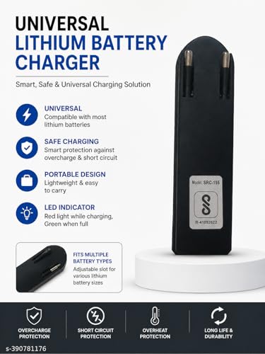 Image of Universal Lithium Battery Charger, Li-on Battery Charger 18650 /16340 /14500,LED Indicator, Portable Design