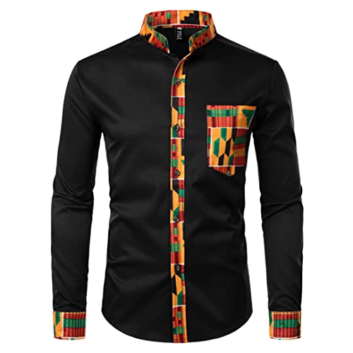 Chemise africaine homme noir L motif patchwork dashiki vêtement traditionnel