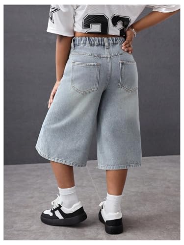 Floerns Girl's Summer Wide Leg Capris Jeans Elastic Waist Baggy Denim Pants with Pockets3