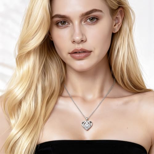 Image of Moissanite necklace for women, 1-3 carat moissanite heart necklace with inchI LOVE YOU inchS925 sterling silver jewelry necklace,birthday gifts for wife, also a holiday gifts for girlfriend, mother, daughter