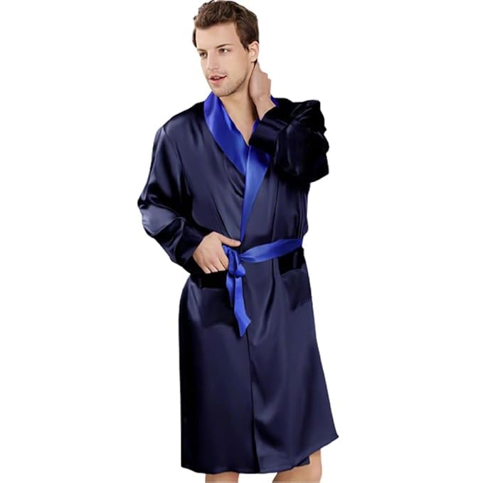 Bella Babe by SK Men Satin Robe With Contrast Belt