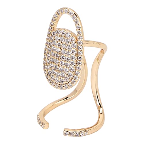 ZJchao Rhinestone Fingernail Ring, Nail Art Decoration Cover for Parties Jewelry Gift (Golden), 3cm x 1.5cm