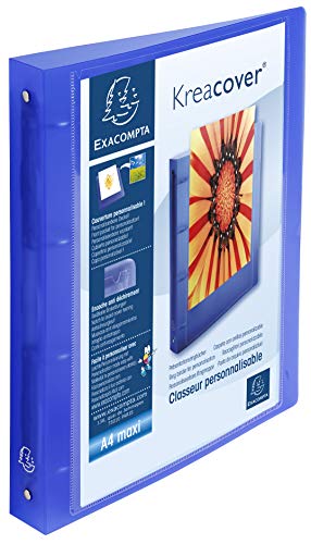 Exacompta - réf. 51562E - 1 classeur PP rigide personnalisable 1 poche - 4 anneaux ronds diamètre...